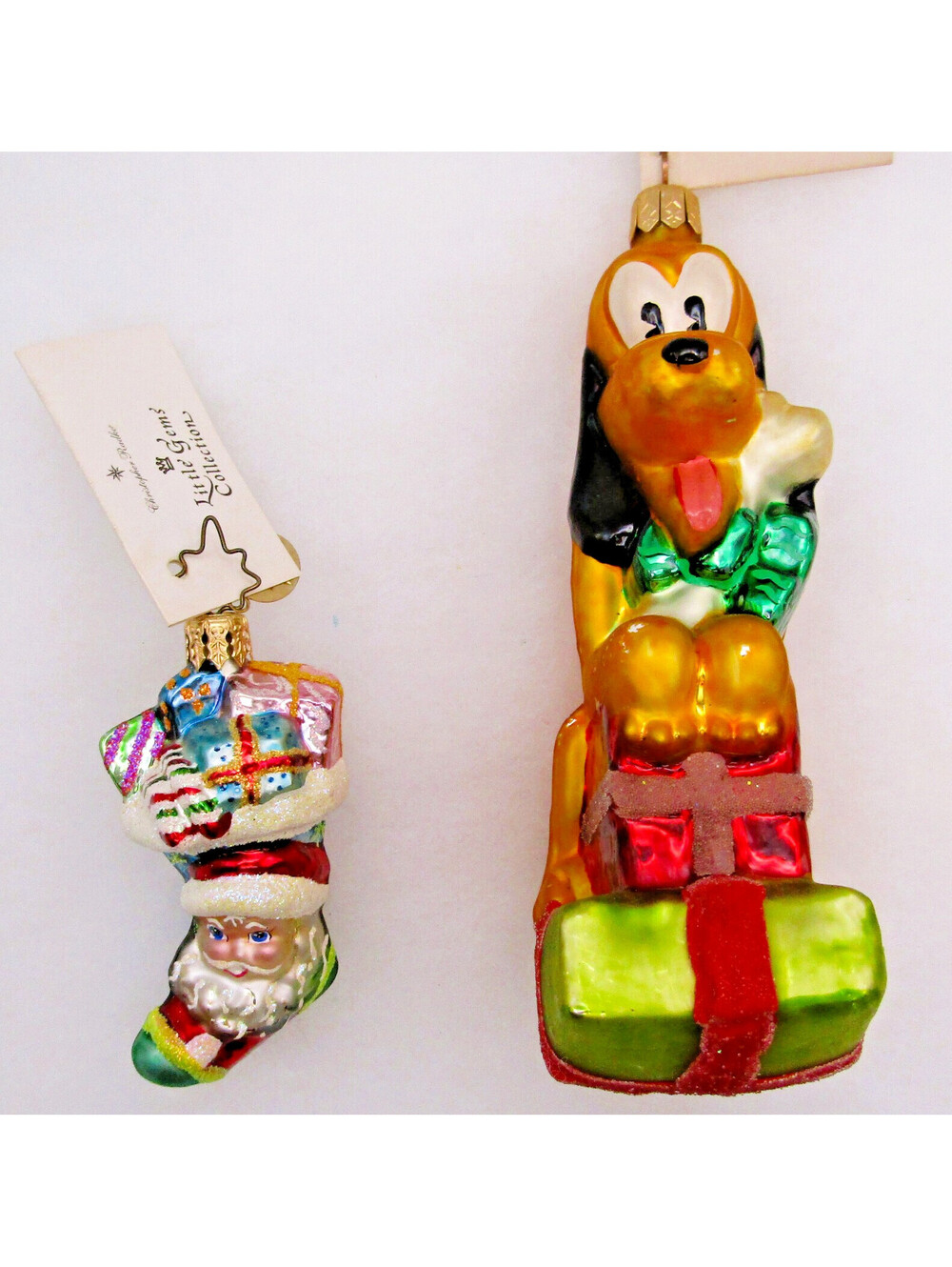 Christopher Radko Two Ornaments Sock-It-To-Me-Santa Gem and Noel Pluto with Tags